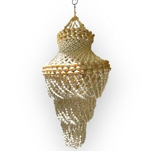 Vtg Boho Cowrie Shell Chandelier Decor Hanging Beach Cottage